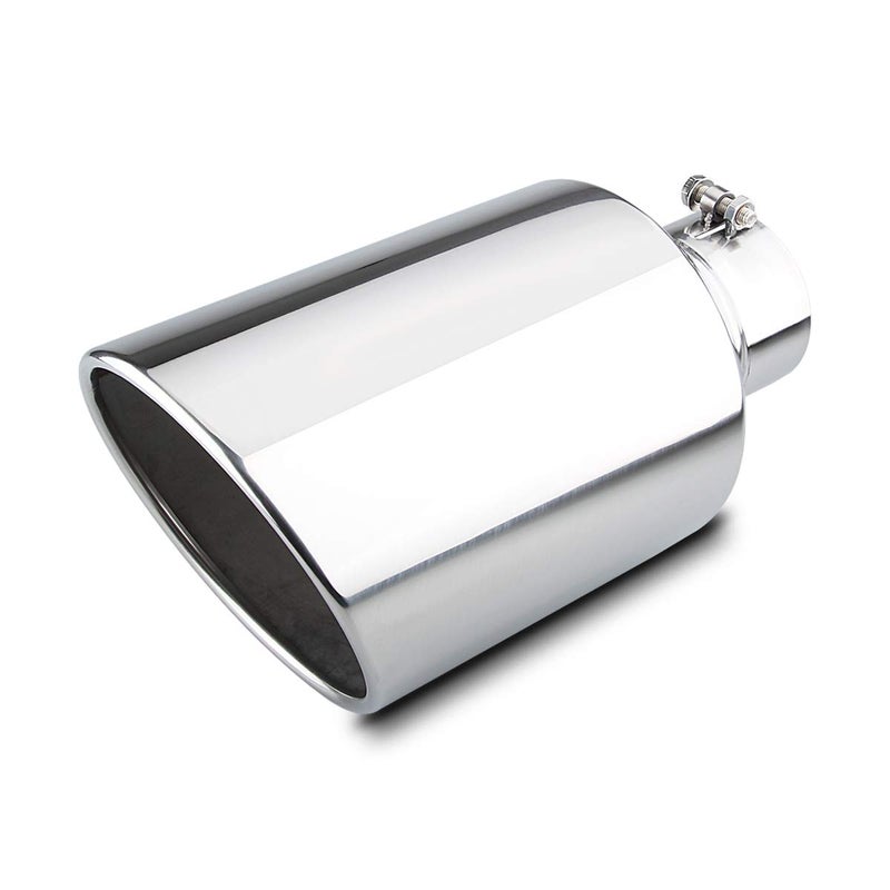 LCGP Exhaust Tip 4 Inlet 7 Outlet 15 LongBolt On Stainless Steel Rolled Angle Cut Polished