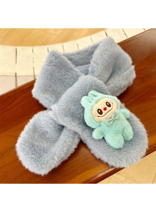 Cute Cartoon Plush Kidsren's Scarf Autumn And Winter Warm Cross Neck Scarf For Boys And Girls Thickeneded Cold-proof Neck Protector
