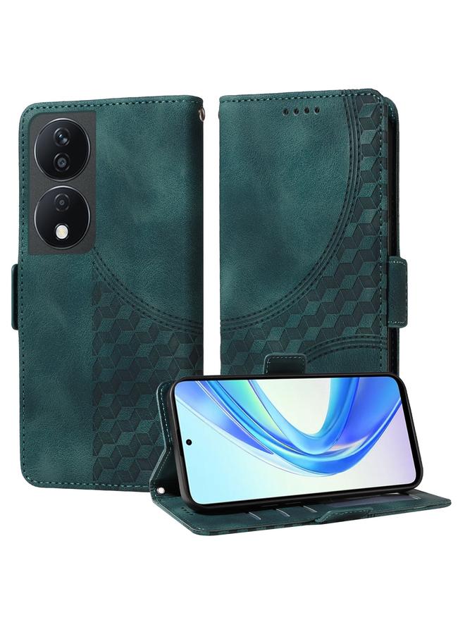 جرين تايجر جراب هاتف Honor Play 50 Plus من الجلد المنقوش بنقشة معينية مرصعة بالنجوم - Image 1