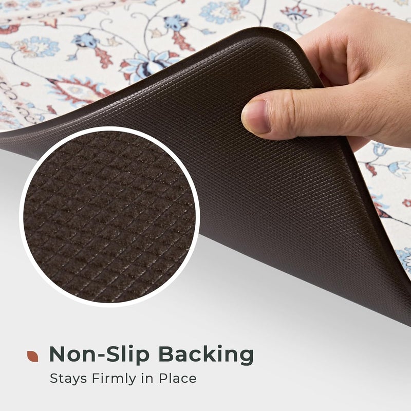 Fresh Mint Anti Fatigue Kitchen Mats for Floor 2 Piece Set, Waterproof & Non-Skid Vintage Floarl Kitchen Rugs, Cushioned Kitchen Mat for Standing Washable Comfort Desk Kitchen Runners, 17x30''+17x47'' - Image 5