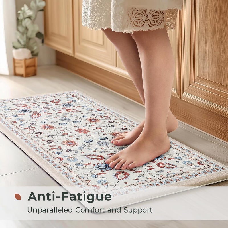 Fresh Mint Anti Fatigue Kitchen Mats for Floor 2 Piece Set, Waterproof & Non-Skid Vintage Floarl Kitchen Rugs, Cushioned Kitchen Mat for Standing Washable Comfort Desk Kitchen Runners, 17x30''+17x47'' - Image 3