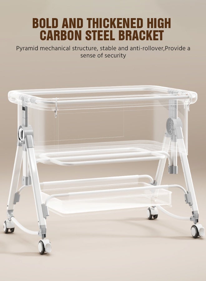 سوفت تاتش سرير أطفال متعدد الوظائف، سرير أطفال قابل للتعديل بخمسة ارتفاعات، سرير نوم محمول سهل الطي، أسرة هزازة مع مرتبة وناموسية للأطفال حديثي الولادة - Image 5