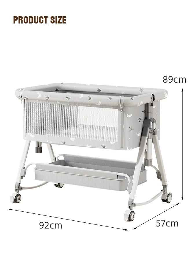 Soft Touch Baby Bassinet Bedside Sleeper,Multifunctional Baby Crib, 5 Adjustable Height Cosleeper for Baby, Easy Folding Portable Baby Sleeping Bed, Rocking Bassinets with Mattress Mosquito Net for Infant Newborn - Image 2