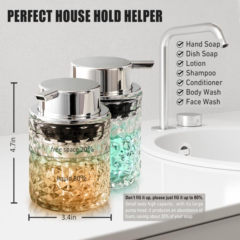 Malachi Foaming Hand Soap Dispenser, Refillable Clear Glass Pump Bottles for Liquid or Lotion, Modern Foam Dispenser for Bathroom, Kitchen, Commercial - Image 2