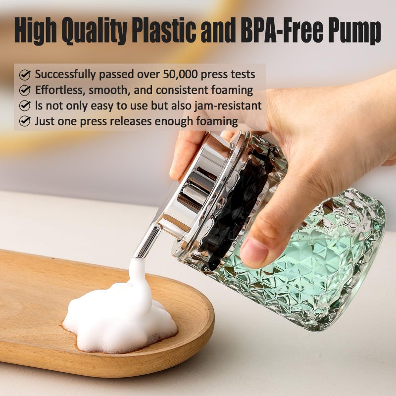 Malachi Foaming Hand Soap Dispenser, Refillable Clear Glass Pump Bottles for Liquid or Lotion, Modern Foam Dispenser for Bathroom, Kitchen, Commercial - Image 3