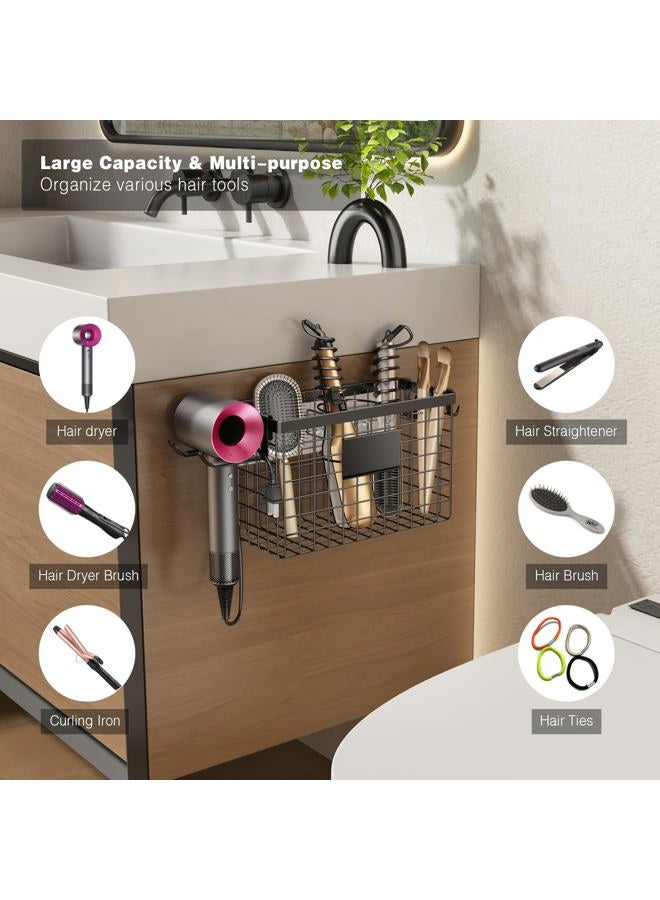 Voldra 2 Pack Hair Dryer Holder Cabinet Door, Adhesive Hair Tool Organizer Wall Mount Adjustable Height Blow Dryer Holder Under Sink for Flat Curling Iron, Hair Straightener Brush(Black) - Image 2