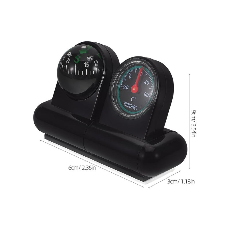 Universal Car Compass Thermometer Ball Rotatable Dashboard Mount Black - Image 2
