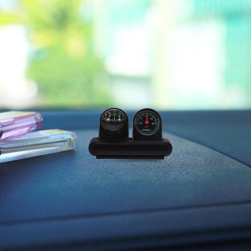 Universal Car Compass Thermometer Ball Rotatable Dashboard Mount Black - Image 5