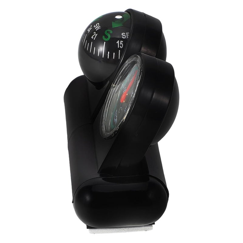Universal Car Compass Thermometer Ball Rotatable Dashboard Mount Black - Image 1