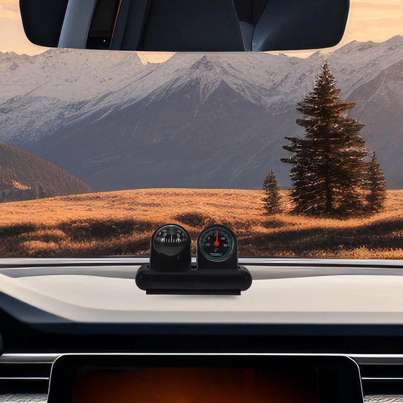 Universal Car Compass Thermometer Ball Rotatable Dashboard Mount Black - Image 4