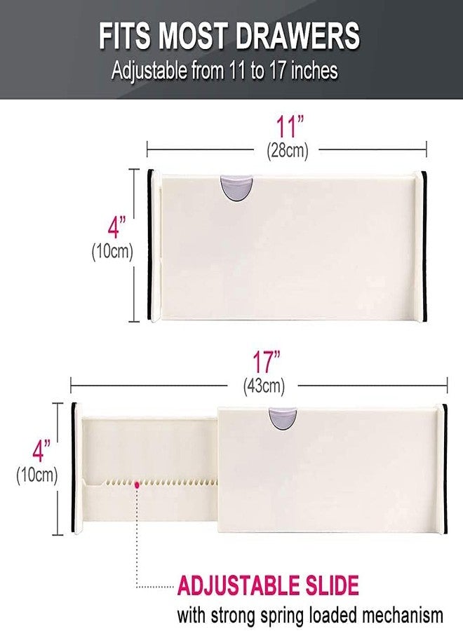 ETONWALL Expandable Drawer Dividers (Set of 2) – 4" High Adjustable Organizers for Kitchen, Bedroom, Closet & Office – Strong Spring Hold with Anti-Slip Foam Ends – Fits 11"–17" Drawers - Image 2