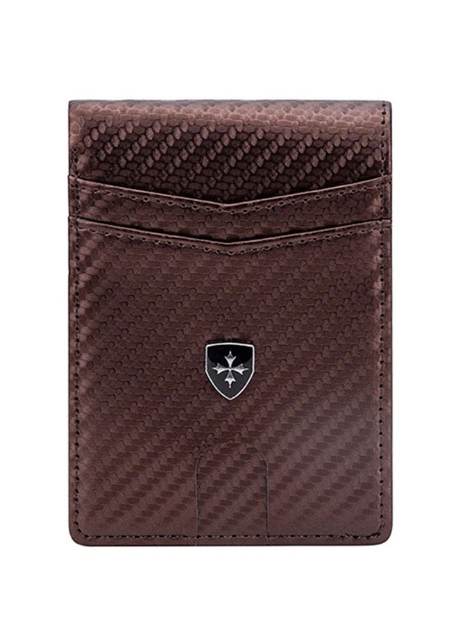 baellerry Men's Wallet Short Slim RFID Blocking Men's Wallet - Slim Carbon Fiber Design Multiple Card Slots Magnetic Closure Brown - Image 1