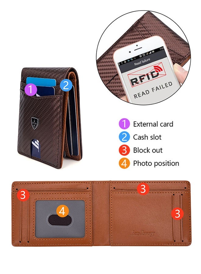 baellerry Men's Wallet Short Slim RFID Blocking Men's Wallet - Slim Carbon Fiber Design Multiple Card Slots Magnetic Closure Brown - Image 4