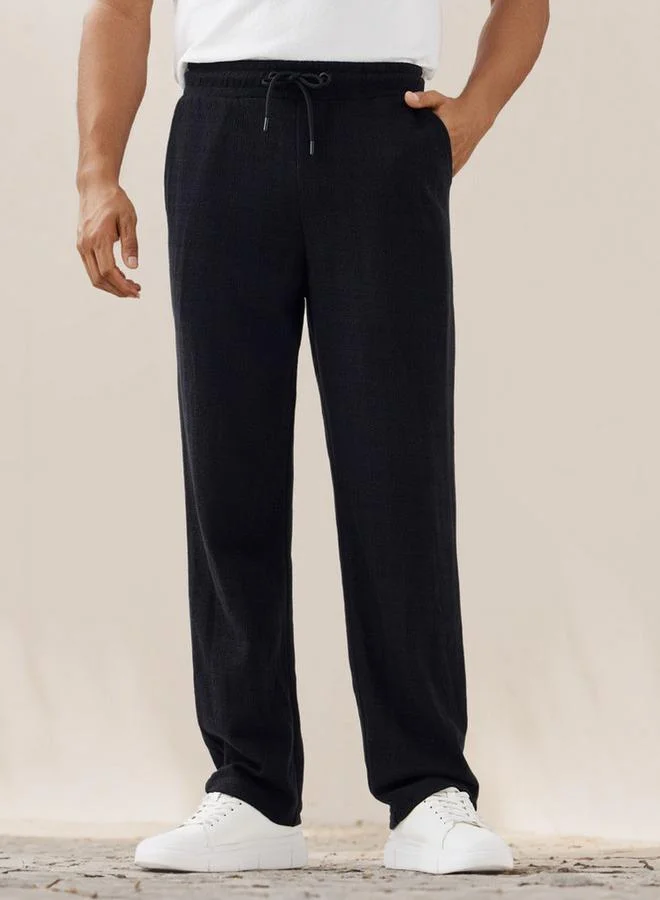Iconic Iconic Regular Fit Textured Trousers with Pockets