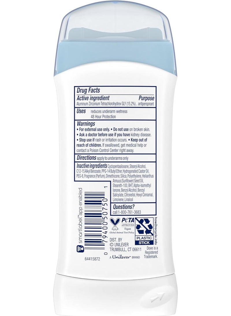 Dove Invisible Solid Antiperspirant Deodorant Stick for Women, Fresh, For All Day Underarm Sweat & Odor Protection (74g) - Image 2