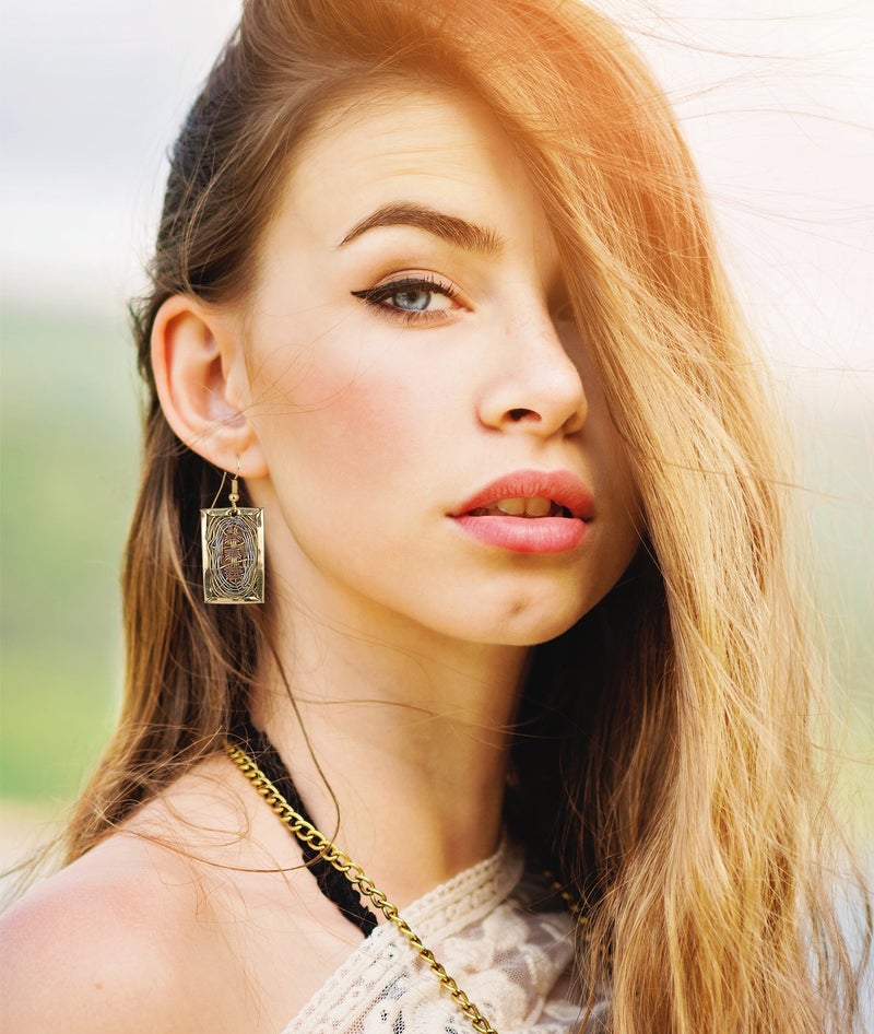 SPUNKYsoul Handmade 3 Toned Basket Weave Earrings | SPUNKYsoul Collection (Rectangle) - Image 2