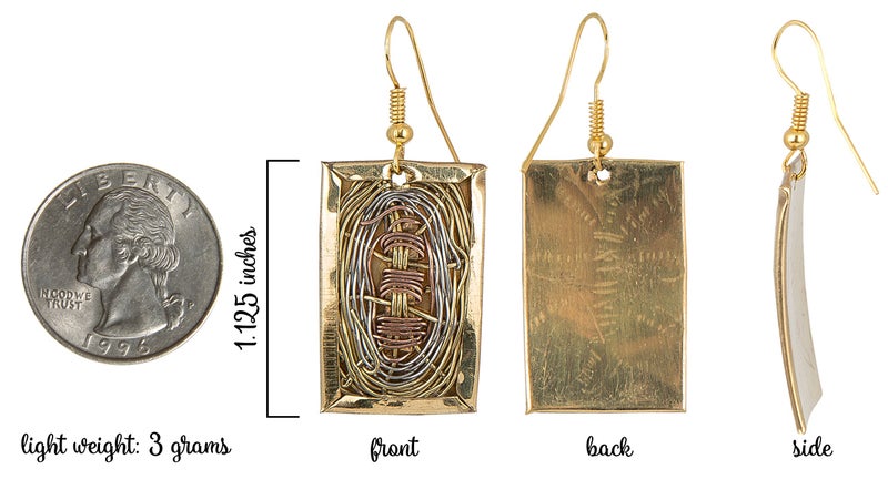 SPUNKYsoul Handmade 3 Toned Basket Weave Earrings | SPUNKYsoul Collection (Rectangle) - Image 3