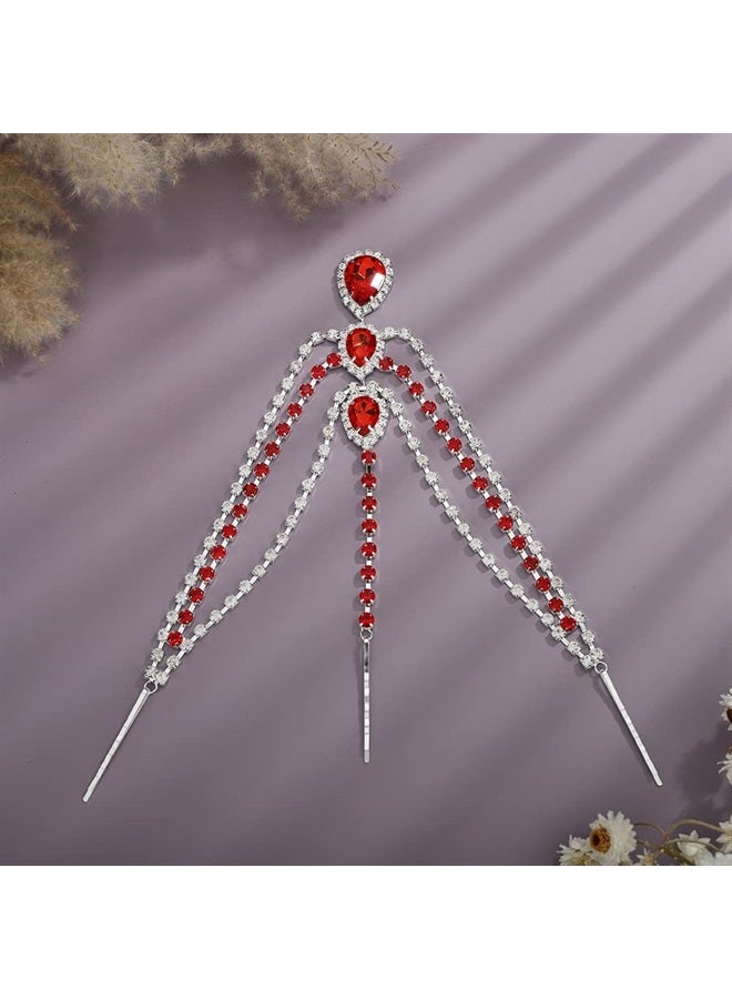Rumtock Ruby Red Crystal Beads Forehead Chain Multi Layer Silver Hair Accessories for Women Girls Brides  - Image 3