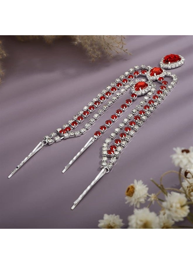 Rumtock Ruby Red Crystal Beads Forehead Chain Multi Layer Silver Hair Accessories for Women Girls Brides  - Image 4