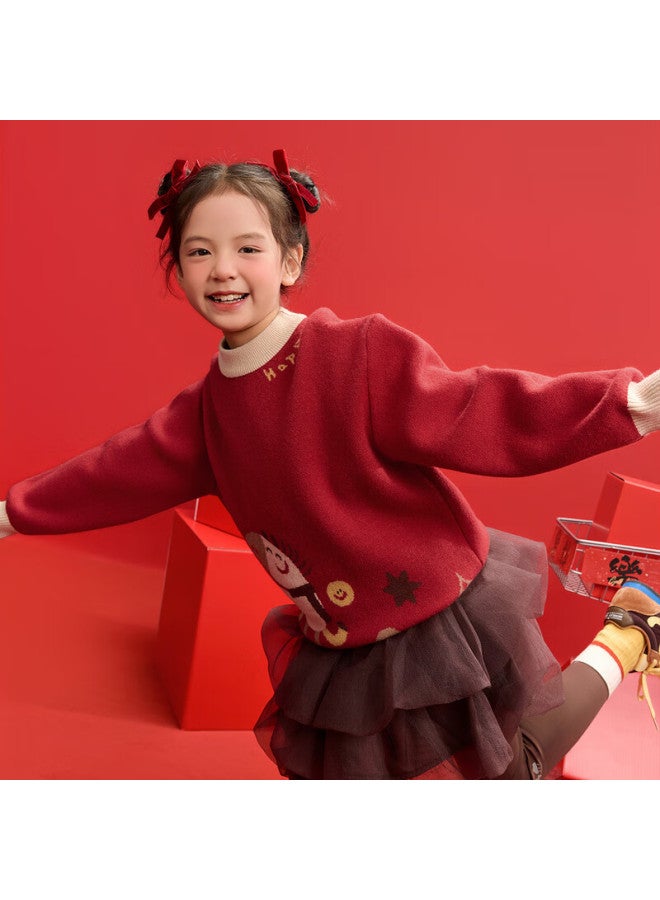 Ebaer Kids Children's New Year Sweater Winter New Thickened Red Knitwear Uni China Red 160 - Image 2