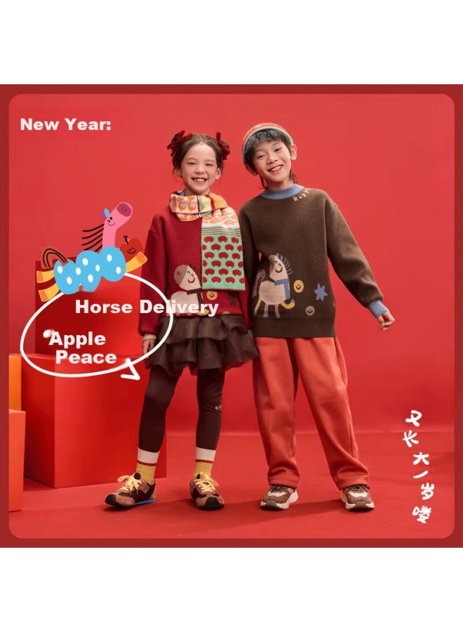 Ebaer Kids Children's New Year Sweater Winter New Thickened Red Knitwear Uni China Red 160 - Image 4