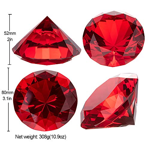 LONGWIN 80mm(3.1 inch) Crystal Diamond Paperweight Jewels Wedding Decorations Centerpieces (Red) - Image 4