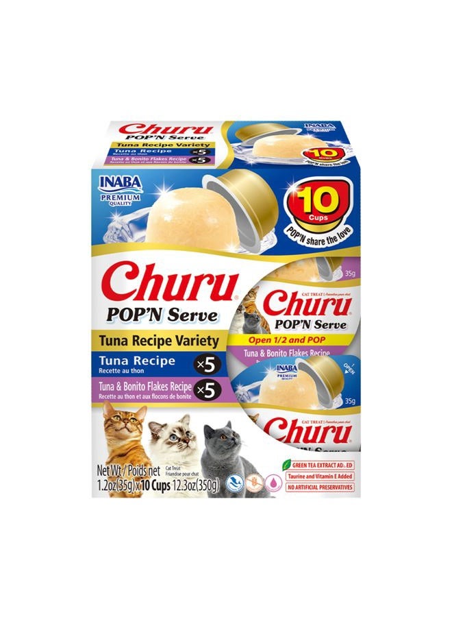 INABA Churu Pop'N Serve Jelly Cat Treat with Vitamin E & Taurine, 1.2 Ounce Cup, 10 Cups, Tuna Variety - Image 1