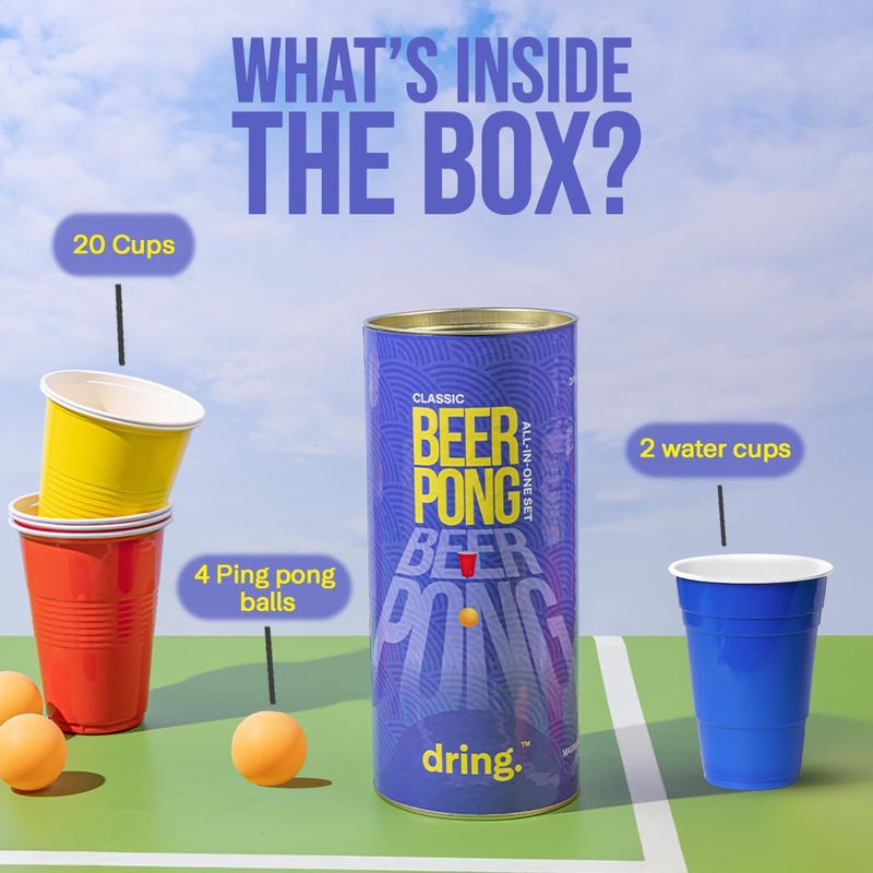 Dring Beer Pong 22 Glasses & 4 Balls - All in One Set | Party Drinking Game for Adults | Perfect for Birthday, Bachelor & Gifts for Friends - Image 3