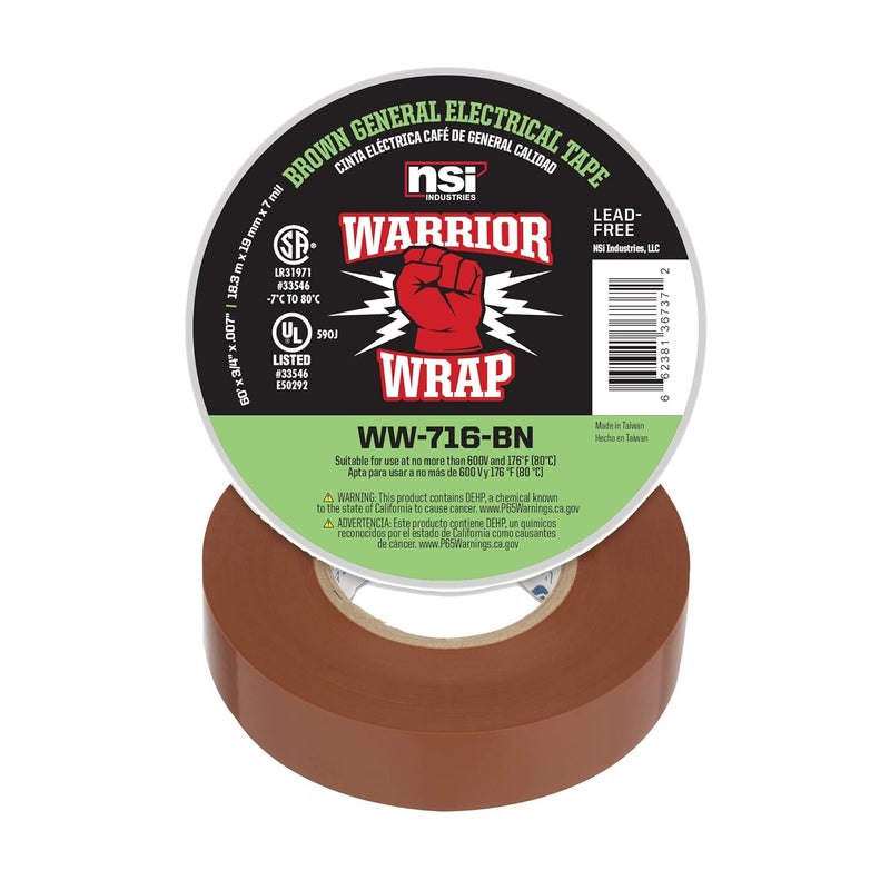 NSI WarriorWrap General 3/4 in. x 60 ft. 7 mil Vinyl Electrical Tape, Brown - Image 1
