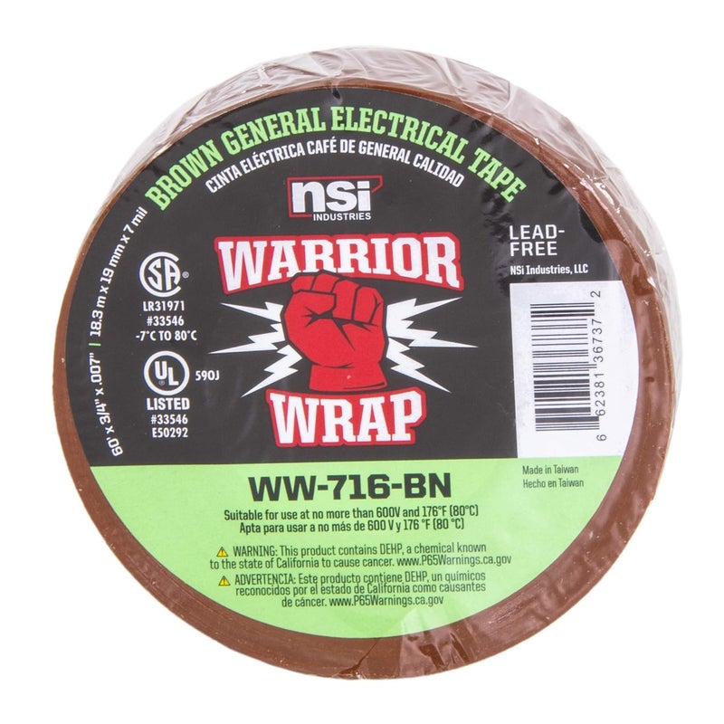 NSI WarriorWrap General 3/4 in. x 60 ft. 7 mil Vinyl Electrical Tape, Brown - Image 3