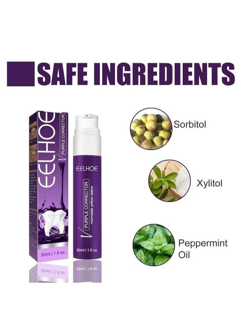 إيلهو مصحح أرجواني 50 مل، معجون أسنان لتبييض الأسنان، تنظيف الأسنان الصفراء، مصحح اللون وإزالة البقع بشكل فعال، العناية بصحة الفم - Image 5