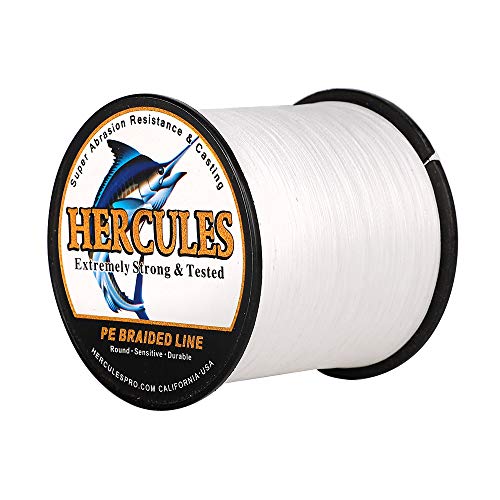 HERCULES Super Cast 1000M 1094 Yards Braided Fishing Line 40 LB Test for Saltwater Freshwater PE Braid Fish Lines Superline 8 Strands - White, 40LB (18.1KG), 0.32MM - Image 1