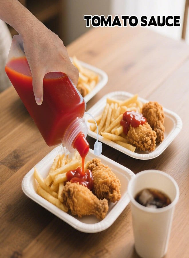 WAKCCIL 4 Pack 1 QT Large Condiment Squeeze Bottle for Sauses, 34oz Wide Mouth Liquids Dispenser Bottles with Lid, For Ketchup, Taco, Marinara, Pasta, BBQ, Spaghetti, Tomato Sauce, Restaurant-Grade Design - Image 4