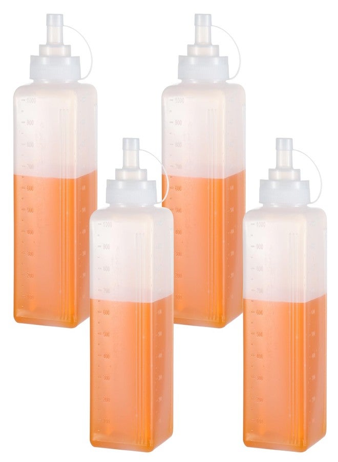 WAKCCIL 4 Pack 1 QT Large Condiment Squeeze Bottle for Sauses, 34oz Wide Mouth Liquids Dispenser Bottles with Lid, For Ketchup, Taco, Marinara, Pasta, BBQ, Spaghetti, Tomato Sauce, Restaurant-Grade Design - Image 1