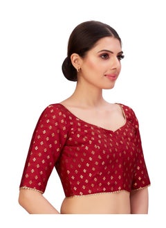 Studio Shringaar Studio Shringaar Women's Polyester Elbow Length Sleeves Banarasi Saree Blouse(Maroon, 44)  - Image 4