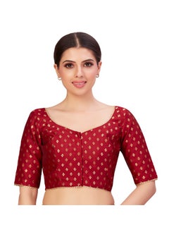 Studio Shringaar Studio Shringaar Women's Polyester Elbow Length Sleeves Banarasi Saree Blouse(Maroon, 44)  - Image 1