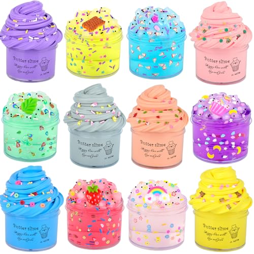 WUJYLY Slime Kit 12 Pack with 6 Butter Slime and 6 Crystal Slime for Party Favors Christmas Slime Putty Soft and NonSticky Birthday Gift Carnival Prizes Stress Relief Toy for Kids Education - Image 1