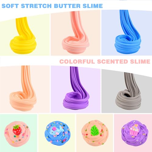 WUJYLY Slime Kit 12 Pack with 6 Butter Slime and 6 Crystal Slime for Party Favors Christmas Slime Putty Soft and NonSticky Birthday Gift Carnival Prizes Stress Relief Toy for Kids Education - Image 5