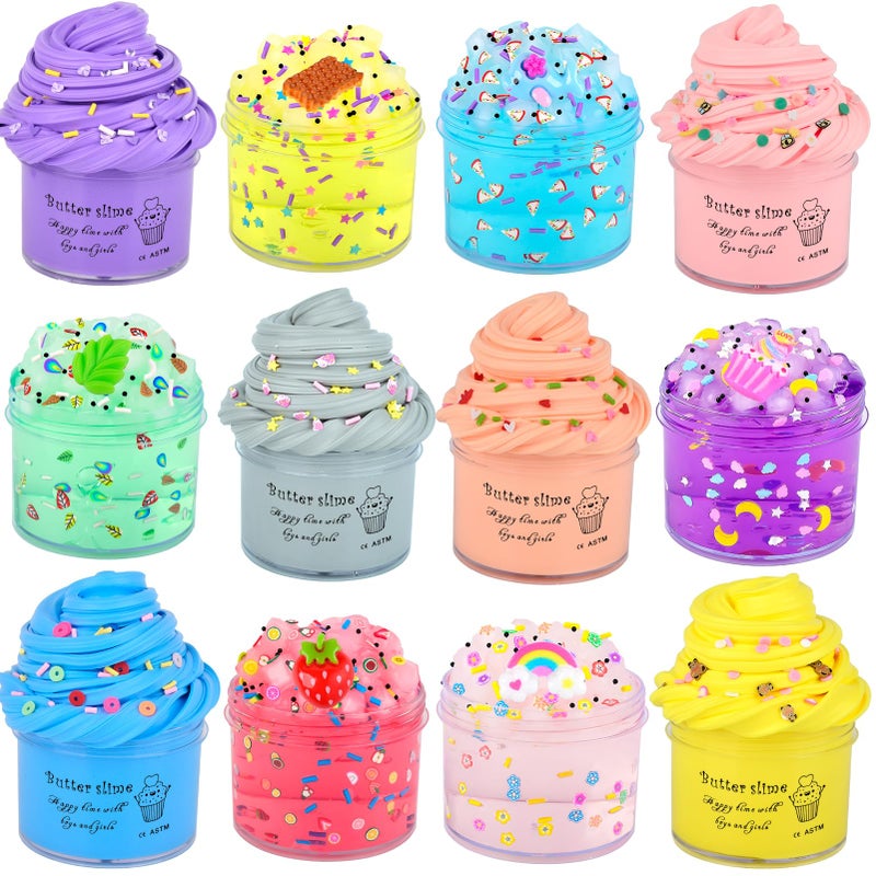WUJYLY Slime Kit 12 Pack with 6 Butter Slime and 6 Crystal Slime for Party Favors Christmas Slime Putty Soft and NonSticky Birthday Gift Carnival Prizes Stress Relief Toy for Kids Education - Image 4