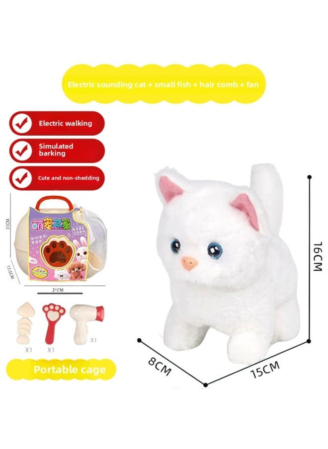 Plush Electric Toy Children's Pet Simulation Animal Puppy Rabbit Cat Will Walk Will Call A Stall Wholesale-Color:Pet Space Capsule [pink Eared Cat]-Specification:Three Batteries + Screwdriver  - Image 1