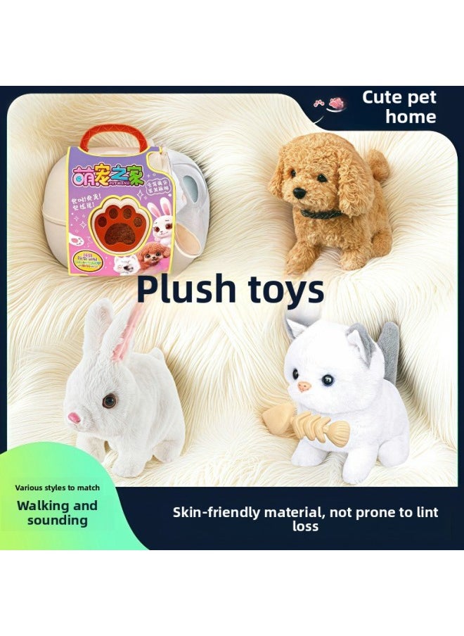 Plush Electric Toy Children's Pet Simulation Animal Puppy Rabbit Cat Will Walk Will Call A Stall Wholesale-Color:Pet Space Capsule [pink Eared Cat]-Specification:Three Batteries + Screwdriver  - Image 2