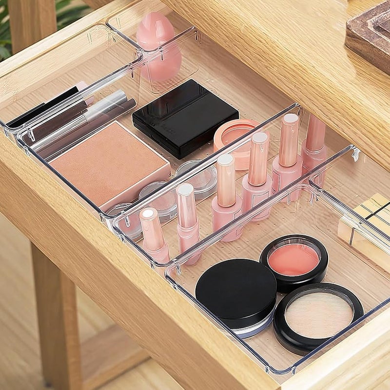 StorMiracle 16 PCS Drawer Organizer Set, 5 Varied Size Bathroom and kitchen Drawer cabinet organizer Trays, Clear Storage Bins for Makeup, Jewelry, Utensils and Gadgets - Image 5