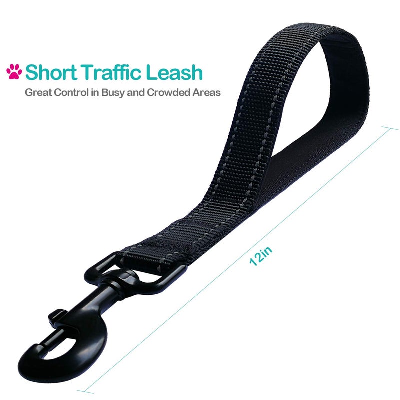 bouti1583 Short Dog Leash - Traffic Padded Handle - Heavy Duty - Short Nylon Dog Lead for Training Control - Reflective Threads Pet Leashes for Large Dogs and Medium Dogs (12 Inch, Black) - Image 2
