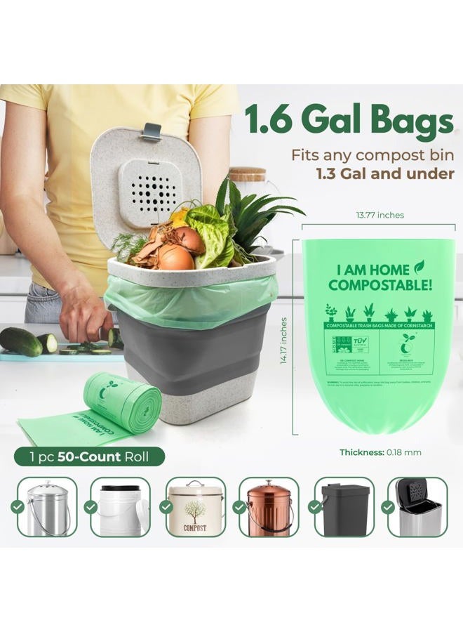 AIRNEX 50 Small Compost Bags for Countertop Bin 1.6 Gal - Cornstarch Compost Trash Bags - Leakproof & Tear Resistant Compostable Bags for Kitchen Compost Bin - OK Compost Home & Seedlings Certified - Image 2