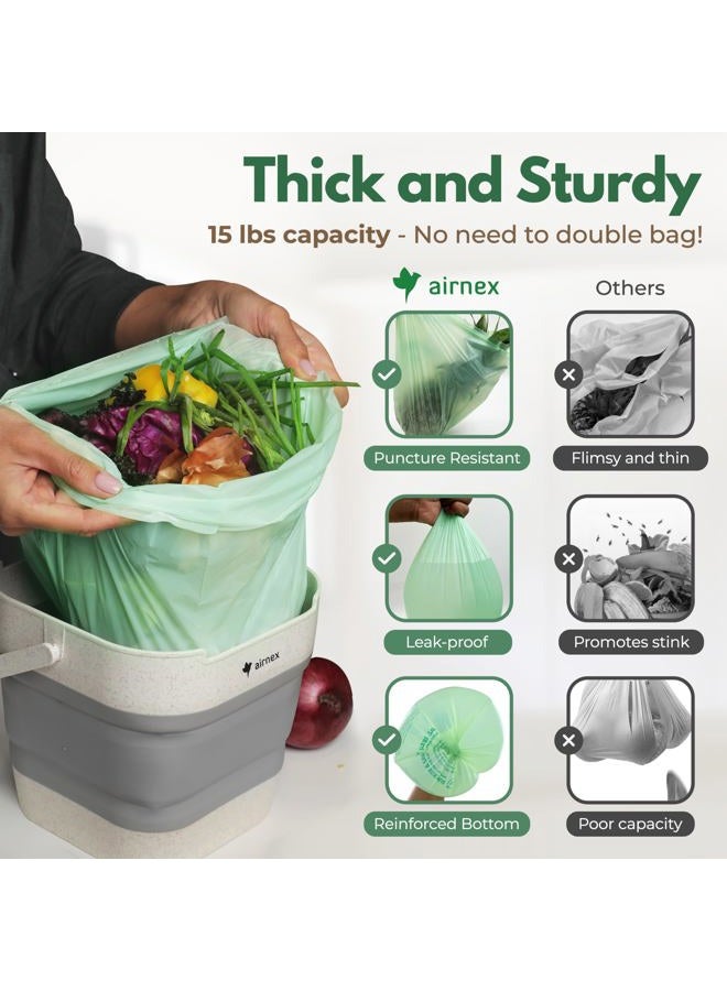 AIRNEX 50 Small Compost Bags for Countertop Bin 1.6 Gal - Cornstarch Compost Trash Bags - Leakproof & Tear Resistant Compostable Bags for Kitchen Compost Bin - OK Compost Home & Seedlings Certified - Image 3