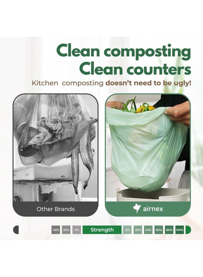 AIRNEX 50 Small Compost Bags for Countertop Bin 1.6 Gal - Cornstarch Compost Trash Bags - Leakproof & Tear Resistant Compostable Bags for Kitchen Compost Bin - OK Compost Home & Seedlings Certified - Image 4