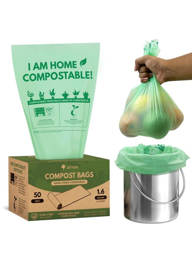 AIRNEX 50 Small Compost Bags for Countertop Bin 1.6 Gal - Cornstarch Compost Trash Bags - Leakproof & Tear Resistant Compostable Bags for Kitchen Compost Bin - OK Compost Home & Seedlings Certified - Image 1