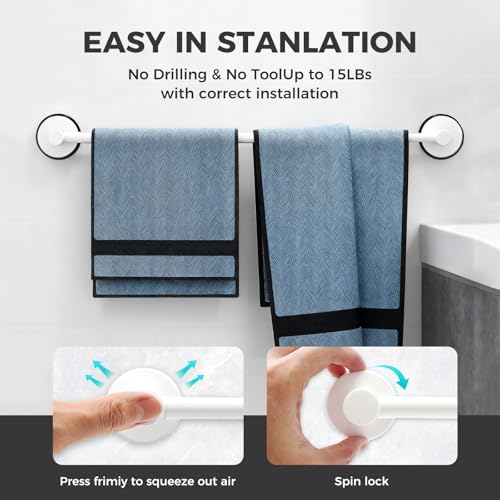 WingWider Adjustable Suction Cup Towel Bar for Bathroom Wall,14.6Inch~24 Inch Towel Racks for Bathroom,Stainless Steel Bath Towel Holder for Shower(Matte White) - Image 3