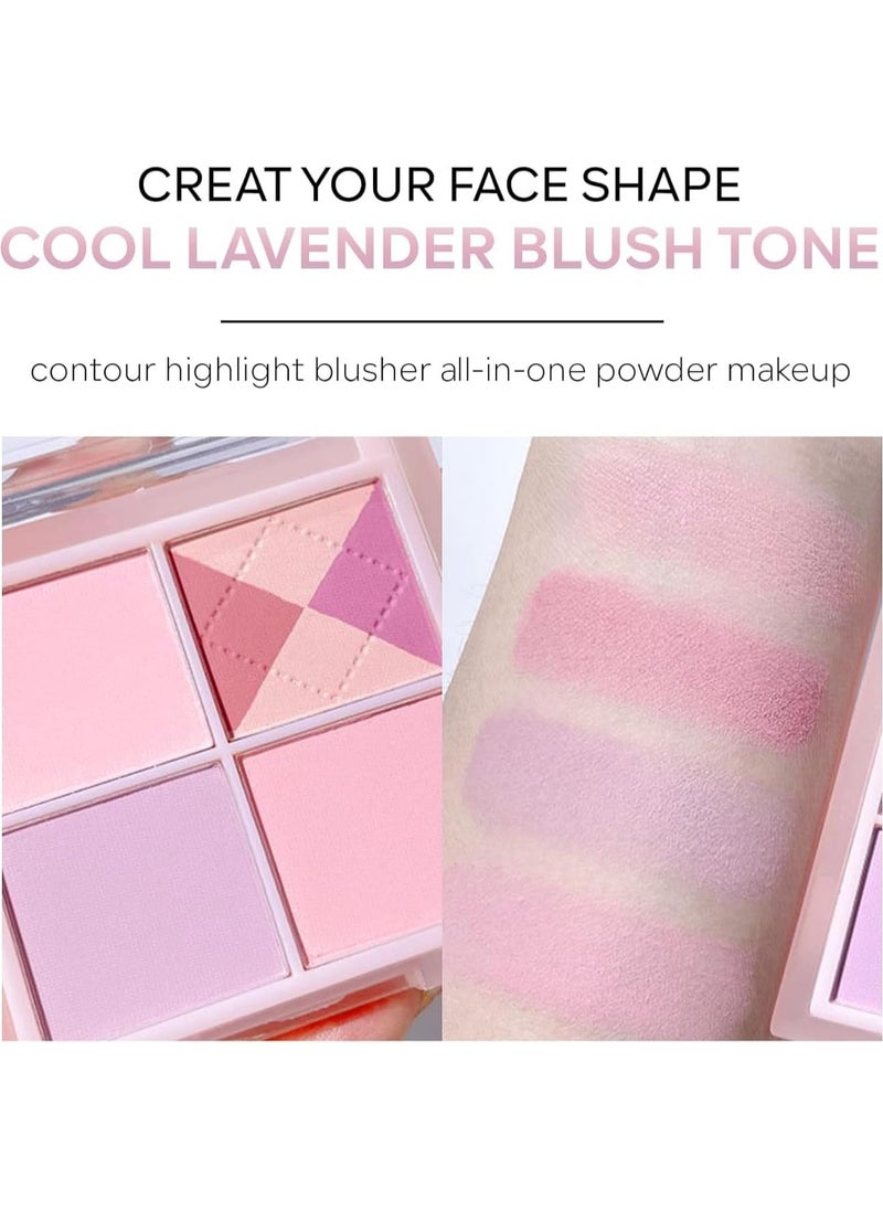 KASTWAVE - Blush Palette, 4 Colors Cool Purple Lavender Tone, Natural Glow Tint for Face&Cheek, Contour Highlight Blush All-in-One Palette, Smooth Blendable - Image 1