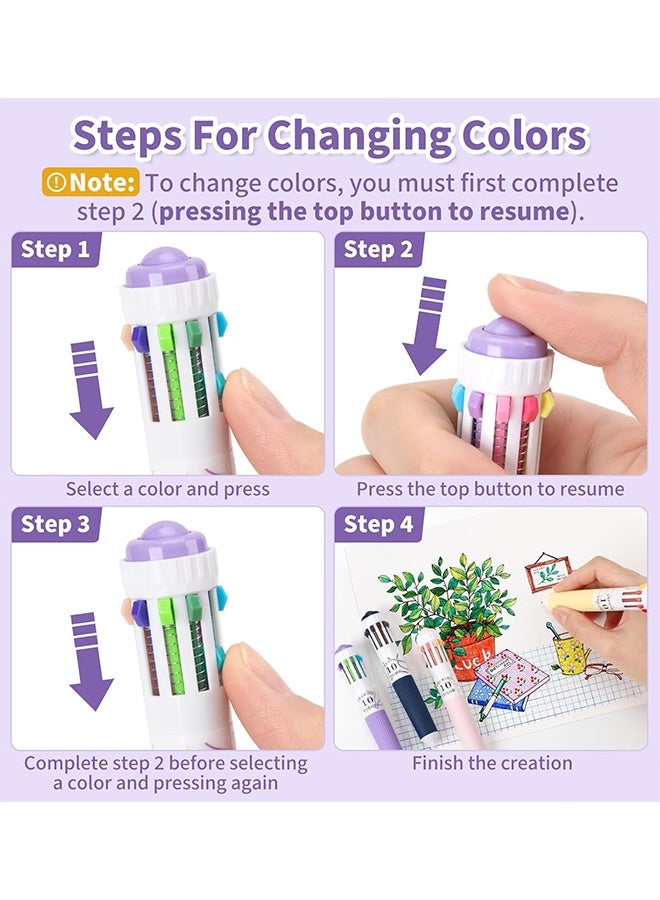 Quantum 6 PCS Multicolor Pens, 10-in-1 Colored Ballpoint Pen, 0.8mm Fine Point Smooth Writing Retractable Ballpoint Pens - Image 3
